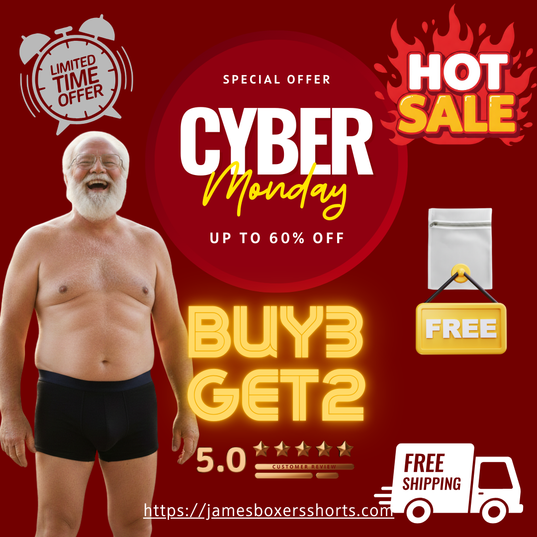 James Boxer Shorts Bundle of 3 get 2 FREE No Leaks, No Odor, No Stains Recycled and Eco-Friendly